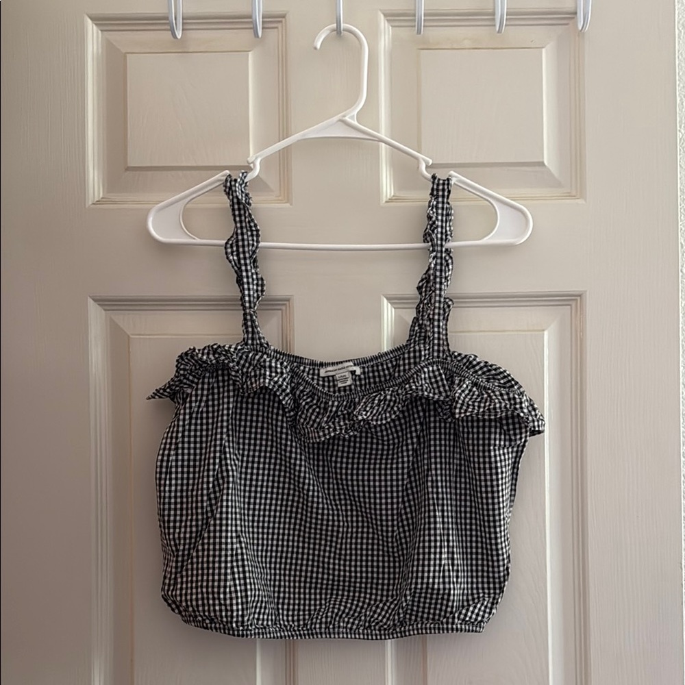 American Eagle Outfitters Black and White Gingham Ruffle Tank Top